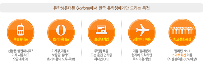 유학생휴대폰 Skyfone에서 한국유학생에게만 드리는 6개의 특전!~